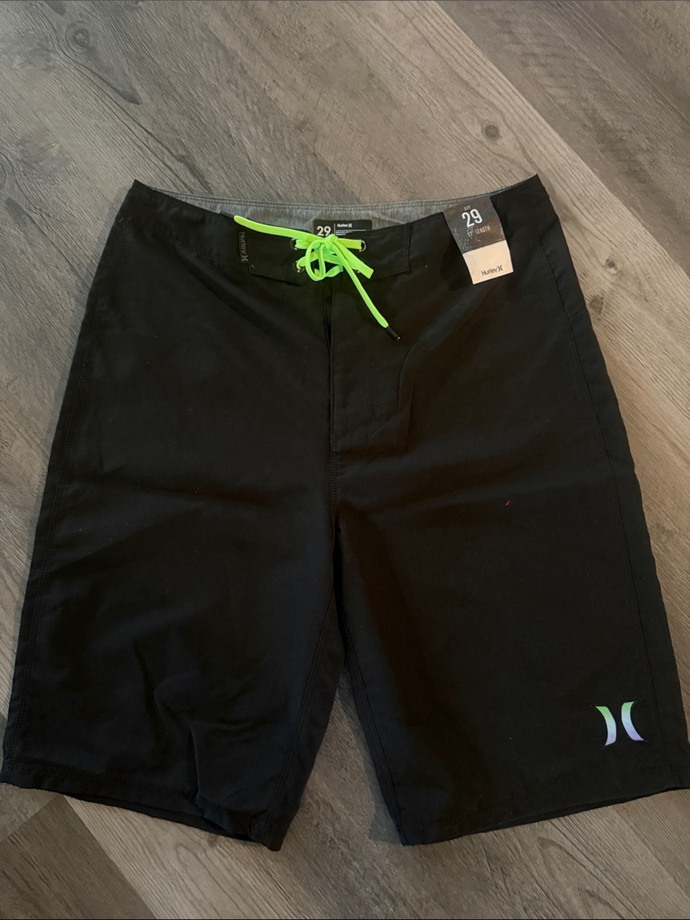 Hurley Black Board Shorts with Neon Green Drawstring